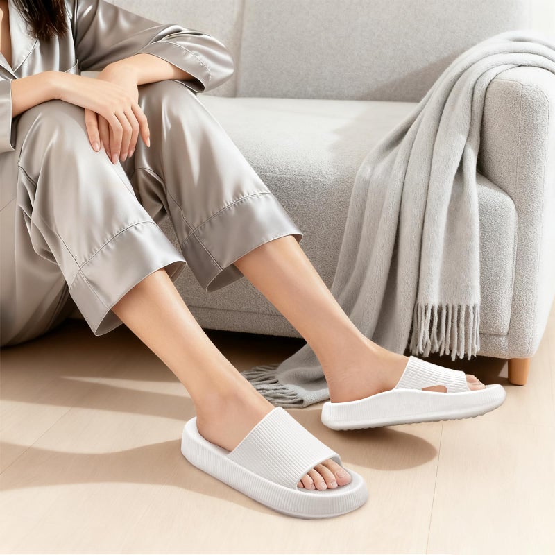 rosyclo Orthopedic Sandals for Women and Men, Arch Support Cloud Recovery Slides Orthotic Pain Relief Pillow Soft Lightweight Cozy Thick Sole Slip On Plantar Fasciitis Slippers, White - Image 3