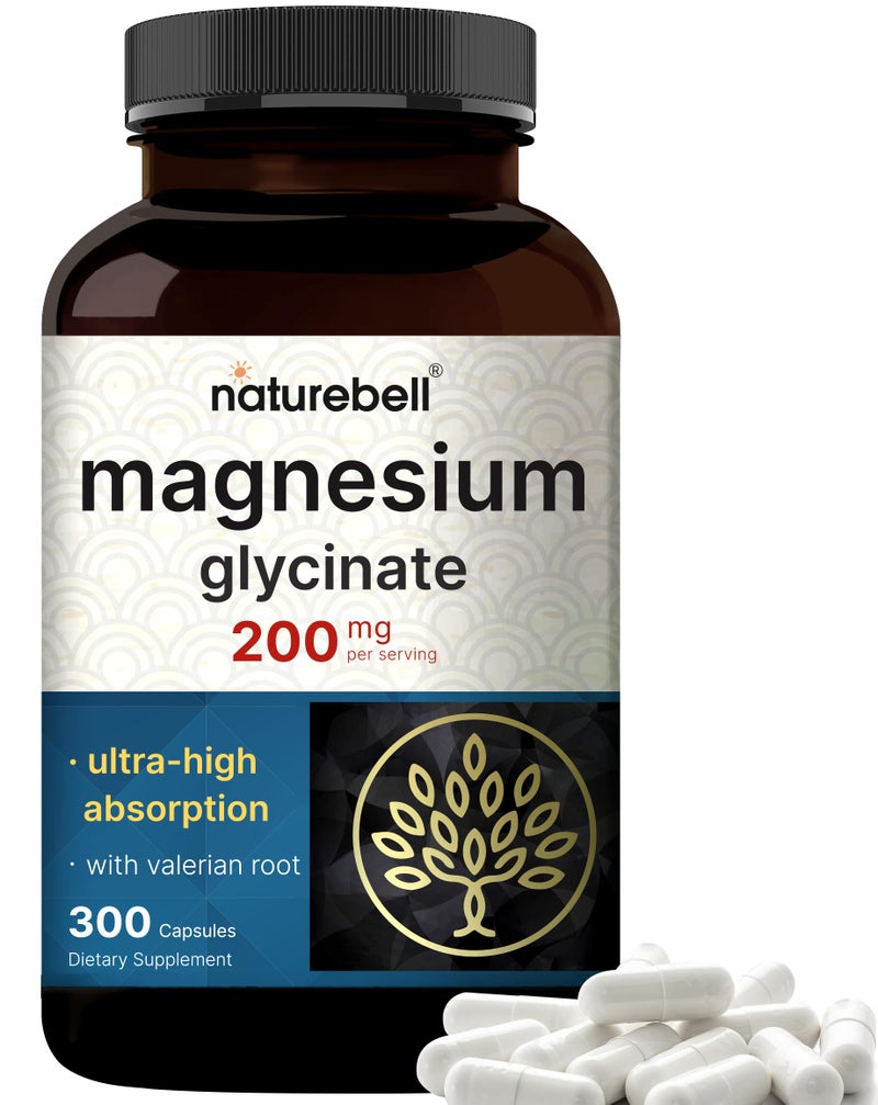 Pure Magnesium Glycinate for Sleep 200mg with Valerian Root 300 Capsules 100 Chelated Purified Mineral Supplement Ultra High Absorption NonGMO Gluten Free
