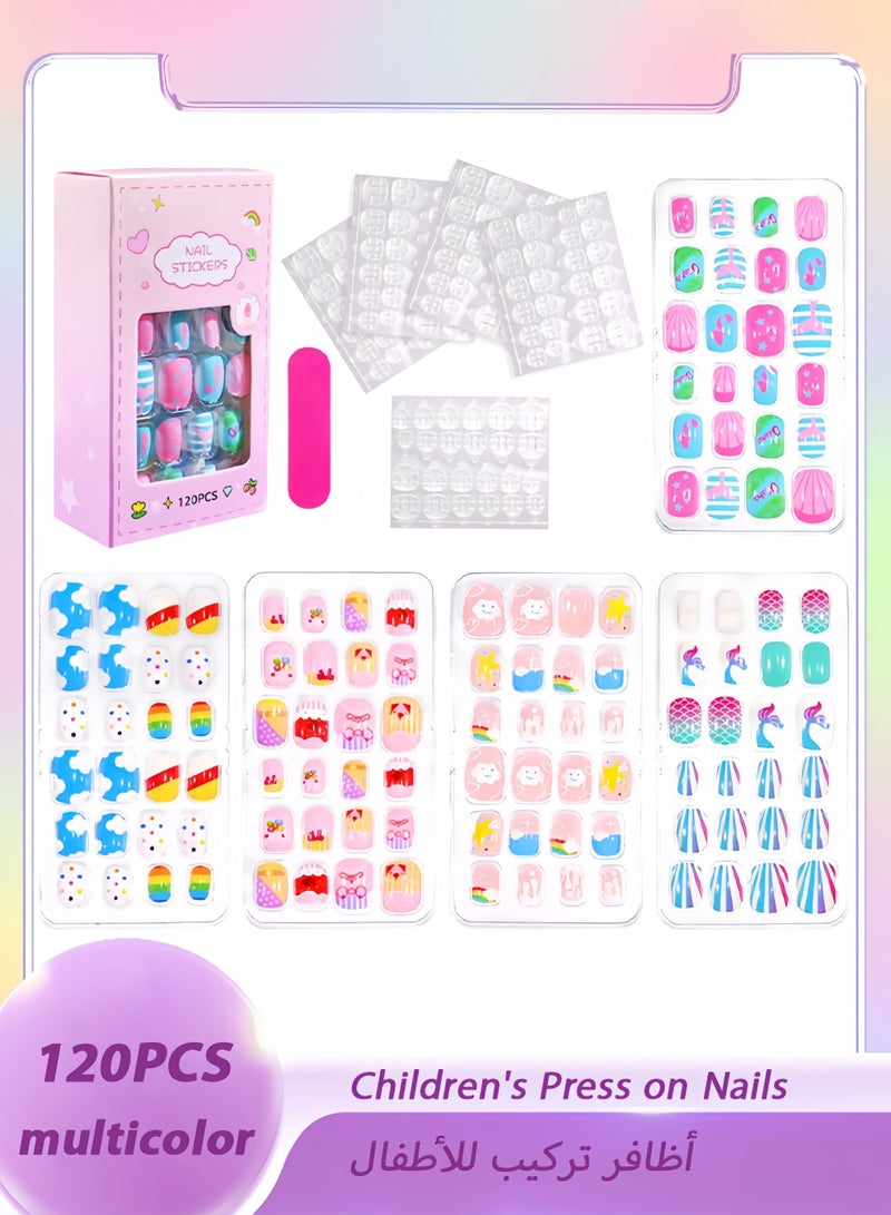 Generic 120Pcs Kids Press On Nails Set with Jelly Glue – Cartoon Short Fake Nails for Girls, Full Cover, Gift for Birthday Party  - Image 1