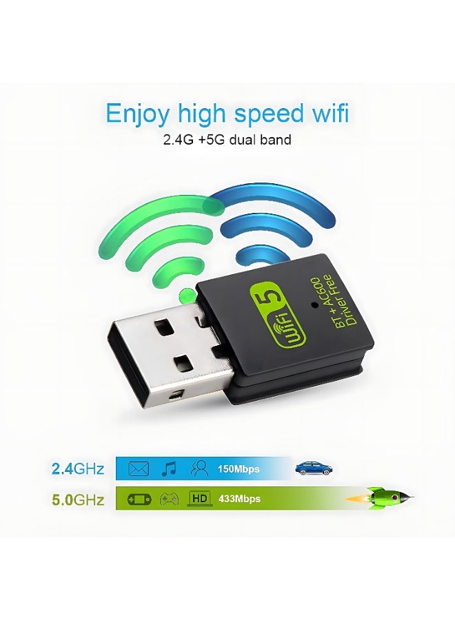 Aethar USB WiFi Bluetooth Adapter, 600Mbps Dual Band 2.4/5GHz Wireless Network External Receiver, Mini WiFi Dongle for PC/Laptop/Desktop Computer Drivers Free Green WI-FI - Image 5