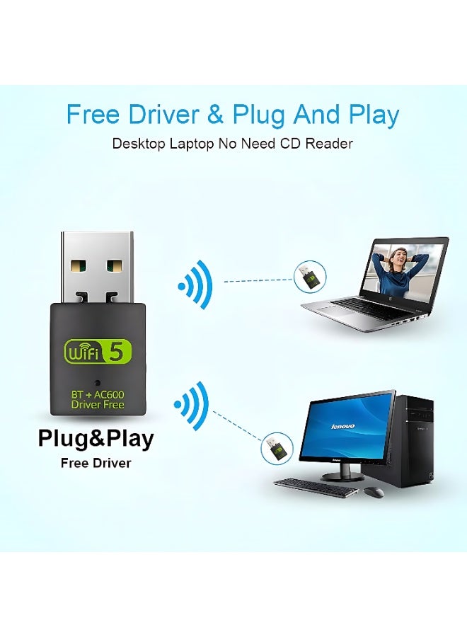 Aethar USB WiFi Bluetooth Adapter, 600Mbps Dual Band 2.4/5GHz Wireless Network External Receiver, Mini WiFi Dongle for PC/Laptop/Desktop Computer Drivers Free Green WI-FI - Image 4