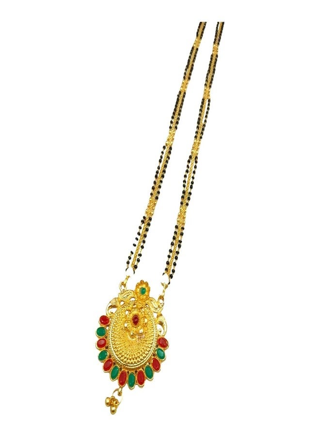 Swaroop Designer Mangalsutra For Women Stylish New Gold Plated Mangalsutra Long Size Heavy Design Long Black Bead Chain 181 - Image 1