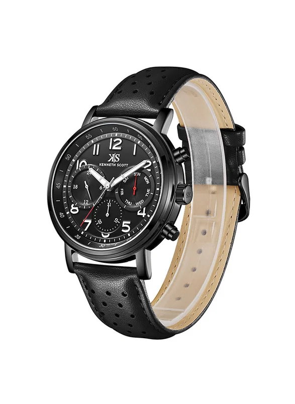 KENNETH SCOTT Kenneth Scott K24119-BLBB Men's Analog Display Watch & Leather  Strap Black