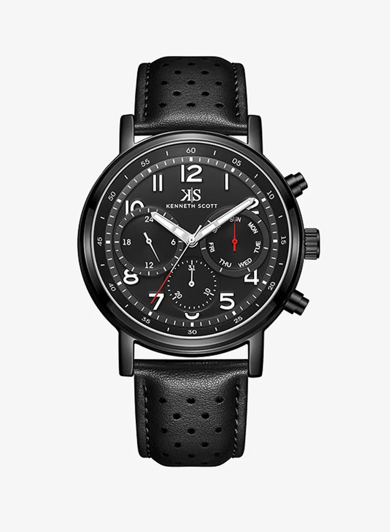 Kenneth Scott Men's Leather  Analog Watch K24119-BLBB - 44 mm