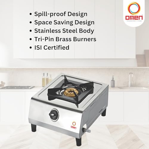 Omen Changing Lives Mono 1-Burner Gas Stove | Heavy-Duty Stainless Steel Body | Manual Ignition | High-Efficiency Brass Burner | Single-Burner Gas Chulha for Home & Kitchen | 1-Year Warranty - Image 3