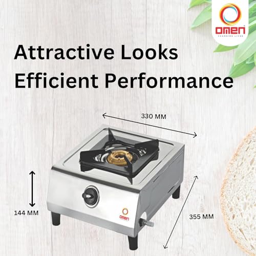 Omen Changing Lives Mono 1-Burner Gas Stove | Heavy-Duty Stainless Steel Body | Manual Ignition | High-Efficiency Brass Burner | Single-Burner Gas Chulha for Home & Kitchen | 1-Year Warranty - Image 2