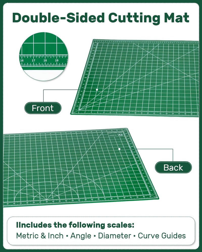 Tujurich Self Healing Cutting Mat, 36" x 24", Double-Sided Rotary Cutting Mat for Sewing, Quilting, Scrapbooking, Fabric & Craft Cutting Board (A1), Green - Image 2