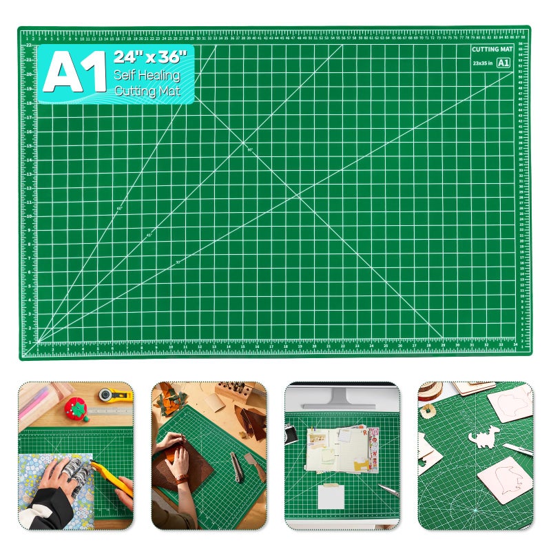 Tujurich Self Healing Cutting Mat, 36" x 24", Double-Sided Rotary Cutting Mat for Sewing, Quilting, Scrapbooking, Fabric & Craft Cutting Board (A1), Green - Image 1