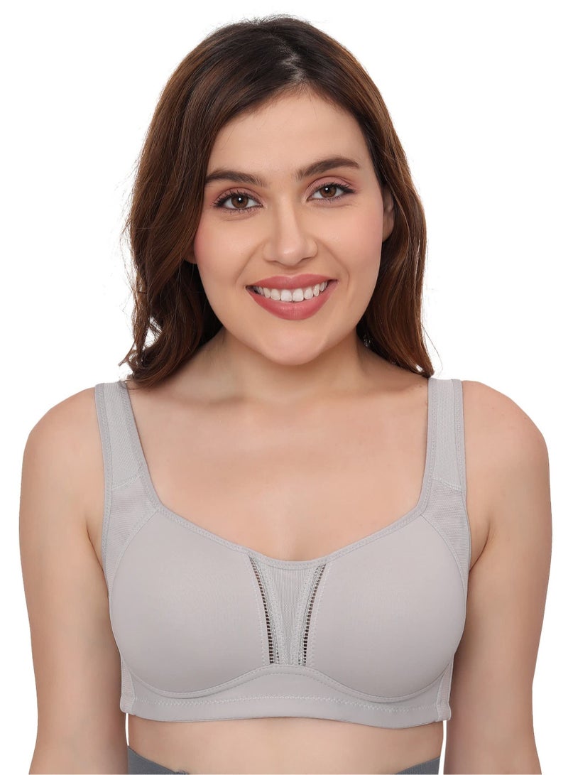 Glamroot Full Support Minimizer Everyday Bra for Women Full Coverage | Wireless| Padded With Seamless Soft Cups, Grey, B-Cup - Image 1