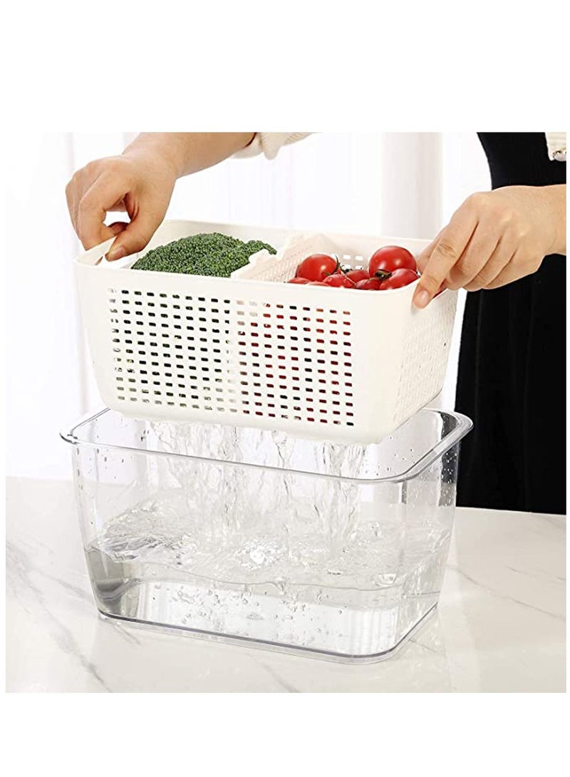 KASTWAVE Fridge Organizers and Storage, Medium 3-in-1 Draining Crisper with Strainer for Fruits Vegetables Airtight with Vent & Drain Fridge Organizer White - Image 2