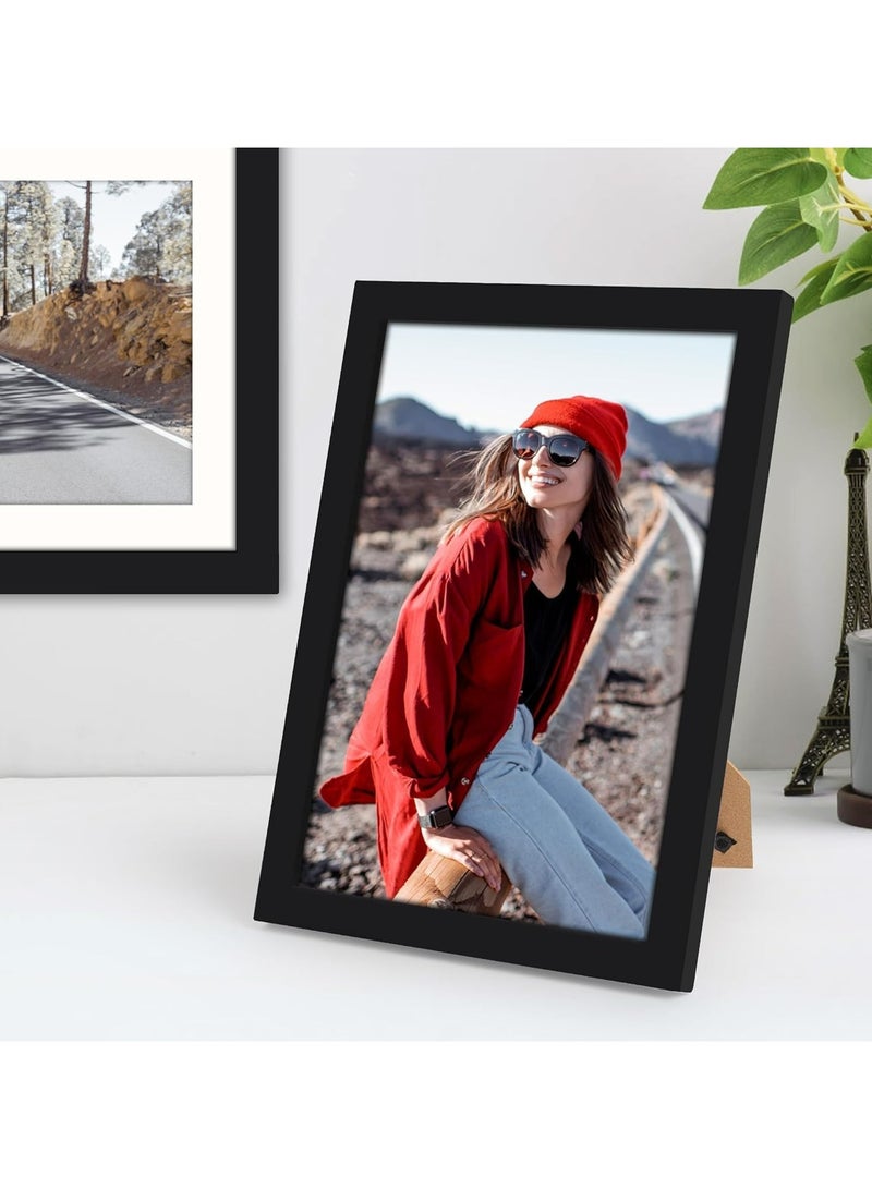A4 Picture Frame Set of4, Display Pictures 15x20CM with Mat or 21x30CM Without, Wall Gallery Poster Frames, Black