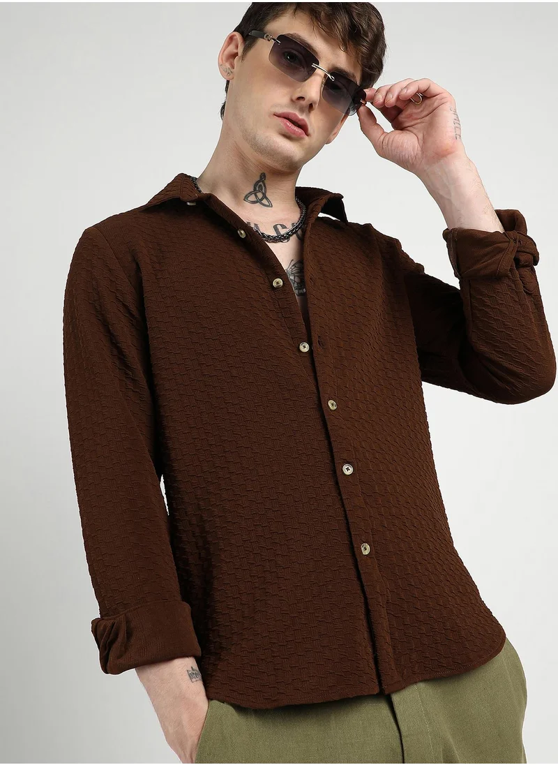 Campus Sutra Men's Chocolate Brown Ripple Box Shirt