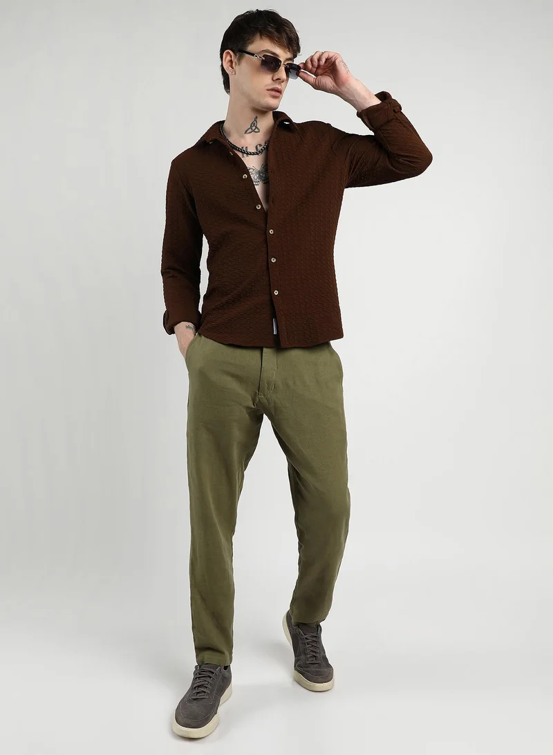 Campus Sutra Men's Chocolate Brown Ripple Box Shirt