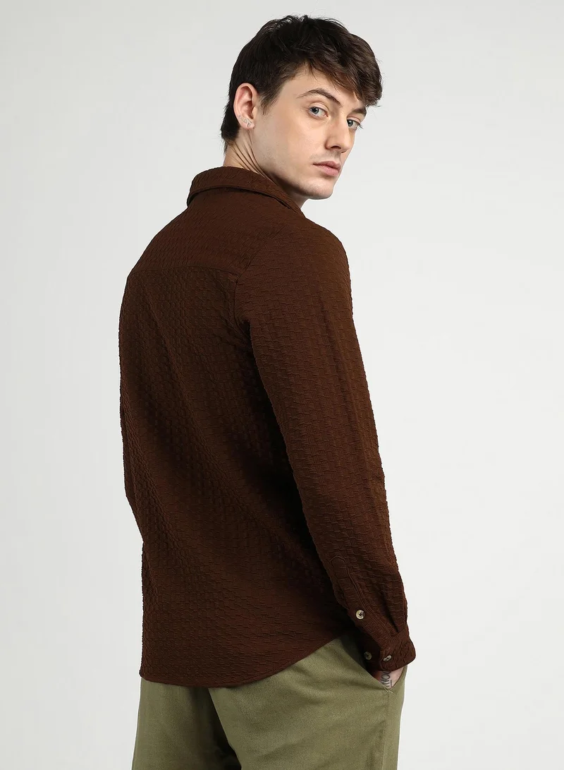 Campus Sutra Men's Chocolate Brown Ripple Box Shirt