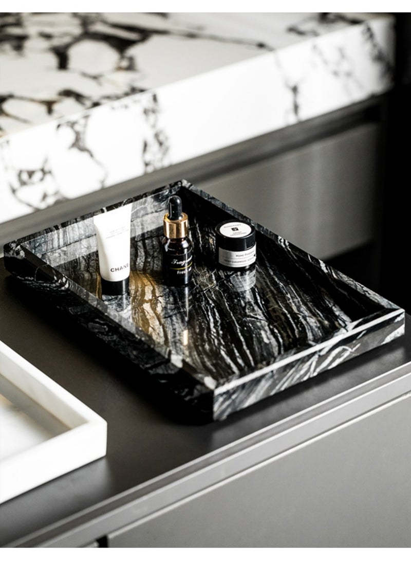 FUKE Natural Marble Tray Bathroom Marble Vanity Trays for Dresser Kitchen Home Decor(Black,20*30 cm ) - Image 1