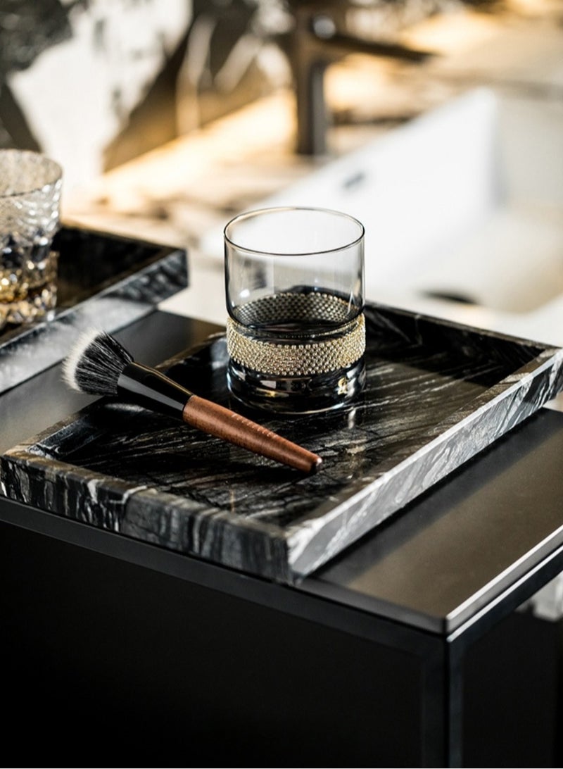 FUKE Natural Marble Tray Bathroom Marble Vanity Trays for Dresser Kitchen Home Decor(Black,20*30 cm ) - Image 3