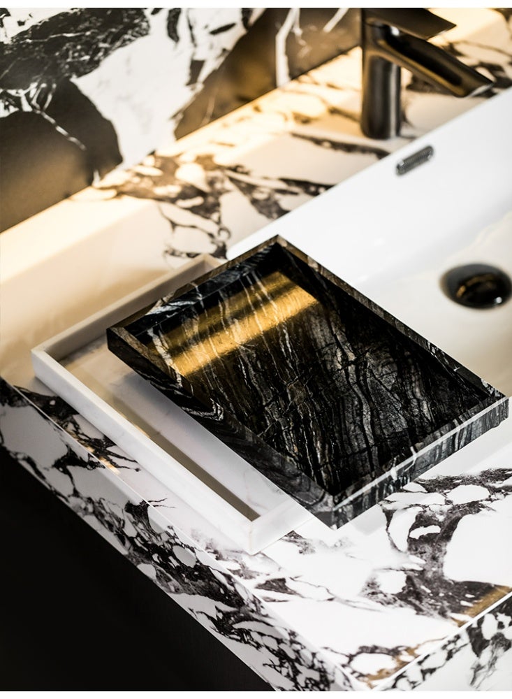 FUKE Natural Marble Tray Bathroom Marble Vanity Trays for Dresser Kitchen Home Decor(Black,20*30 cm ) - Image 4