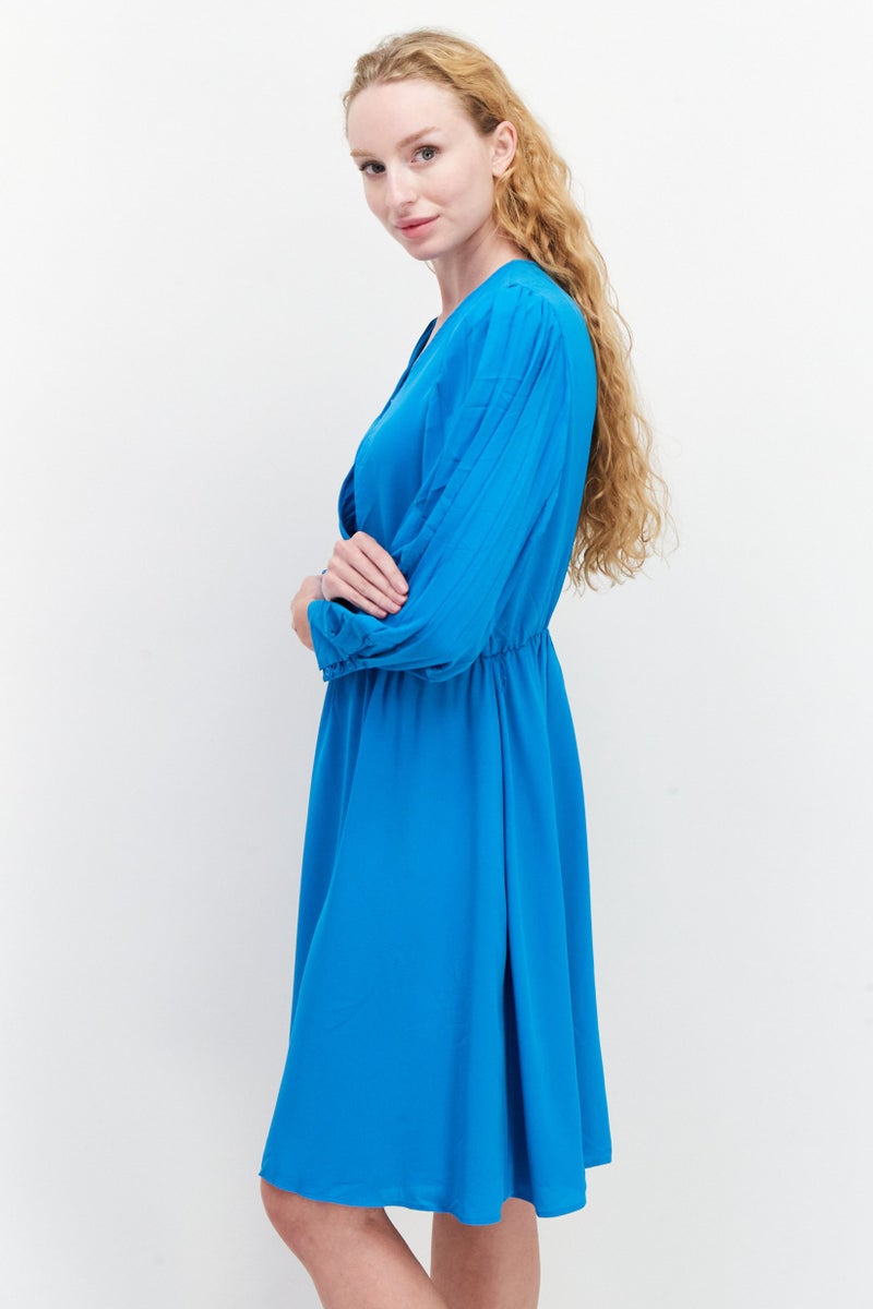 ANNE KLEIN فستان ميني بسيط بحزام للنساء، أزرق محيطي - Image 3