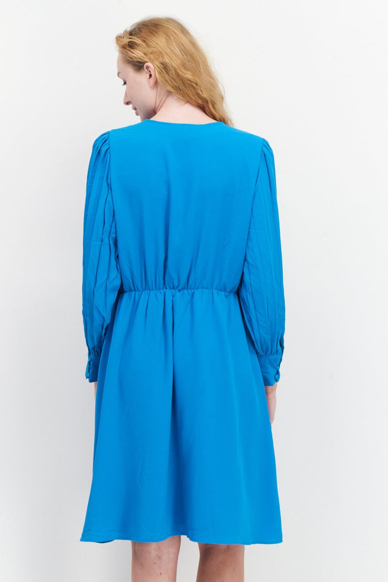 ANNE KLEIN فستان ميني بسيط بحزام للنساء، أزرق محيطي - Image 4