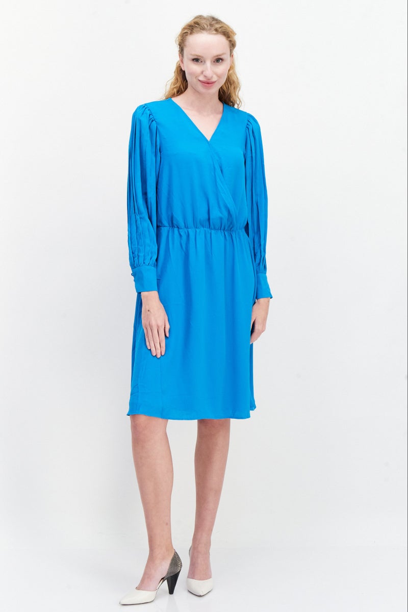 ANNE KLEIN فستان ميني بسيط بحزام للنساء، أزرق محيطي - Image 2