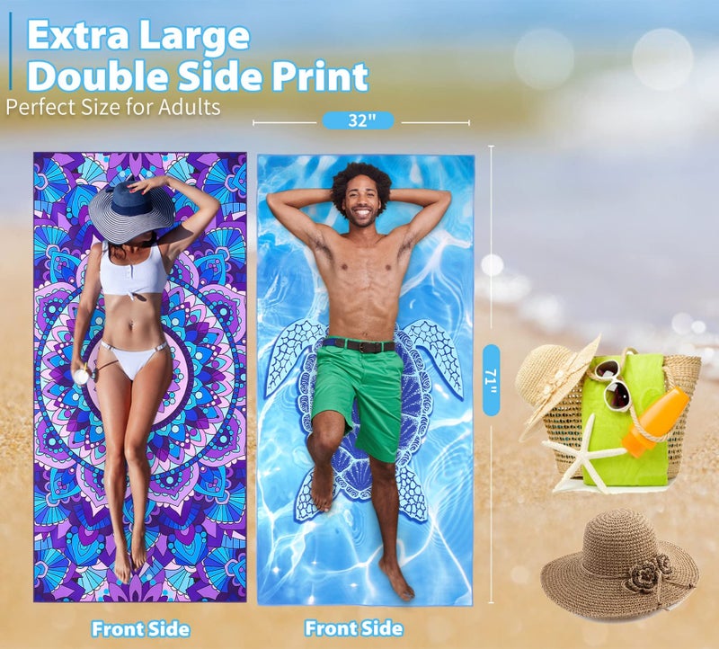 TwoYek 4 Pack Microfiber Thin Beach Towel Lightweight 71x32 Extra Large Sand Free Soft Towels Quick Dry for Travel Pool Yoga Gym Sports Beach Accessories Vacation Essential Gift - Image 3