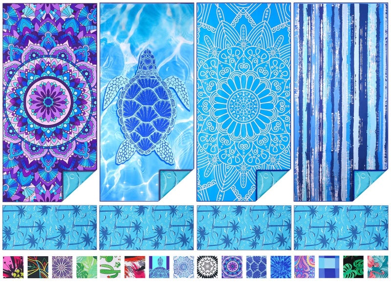 TwoYek 4 Pack Microfiber Thin Beach Towel Lightweight 71x32 Extra Large Sand Free Soft Towels Quick Dry for Travel Pool Yoga Gym Sports Beach Accessories Vacation Essential Gift - Image 1