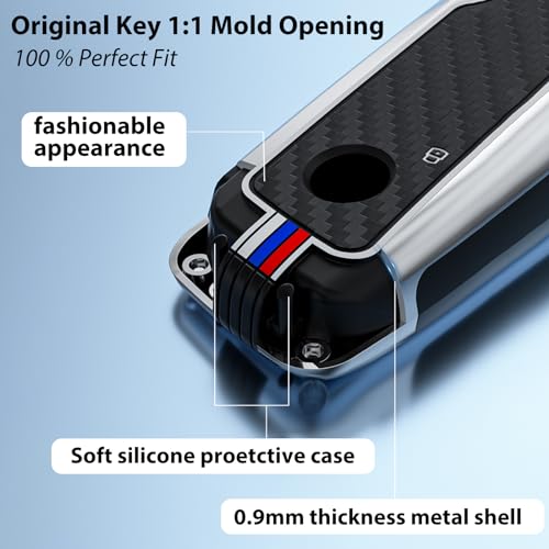 OLLEN Heavy Zinc Alloy Key Fob Cover, Fit for BMW 2023~up New 5/7 Series 740i 760i X1 X2 X3 X5 X6 X7 XM IX IX3 I5 I7 ect, Full Protection Remote Fob Cover with Carbon Fiber Pattern, Gunmetal (1 Pcs) - Image 5