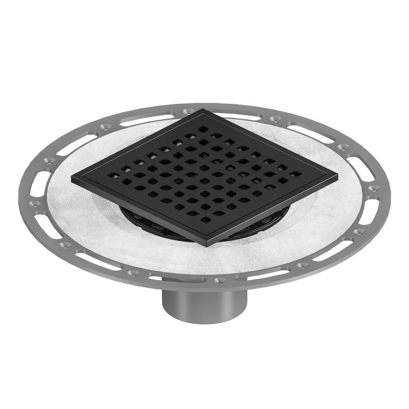 Neodrain 6 in Matte Black Square Shower Drain 304 Stainless Steel Drain Grate Removable Drain Key with Waterproof Fabric, PVC Bonding Flange Base for Low Profile Shower Pan - Image 5