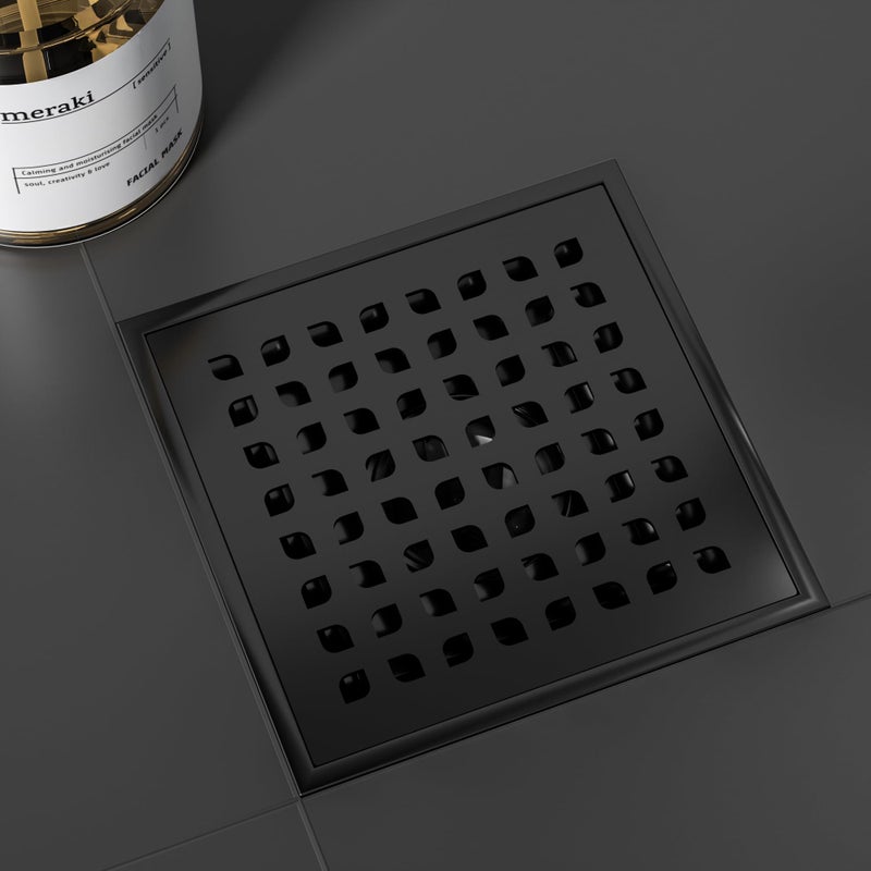 Neodrain 6 in Matte Black Square Shower Drain 304 Stainless Steel Drain Grate Removable Drain Key with Waterproof Fabric, PVC Bonding Flange Base for Low Profile Shower Pan - Image 2
