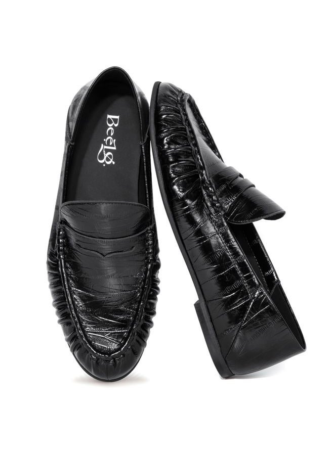 BeeLg Penny Loafers for Women Suede Flats Shoes Casual Loafer Dressy Vintage Work Business Flat Shoe, Black, 10 - Image 1