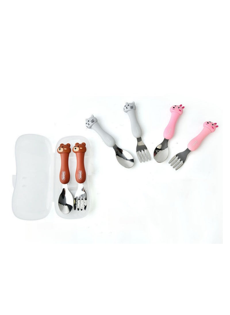 NOVOLAN NOVOLAN Portable Children Tableware Set - 304 Stainless Steel Animal Fork & Spoon Two-Piece Set - 3 Pack with Bear, Cat, Rabbit - Includes Storage Box - Ideal for Kids' Picnics, Camping, and Parties  - Image 2