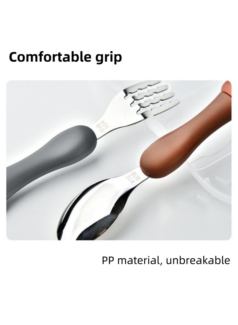 NOVOLAN Portable Children Tableware Set - 304 Stainless Steel Animal Fork & Spoon Two-Piece Set - 3 Pack with Bear, Cat, Rabbit - Includes Storage Box - Ideal for Kids' Picnics, Camping, and Parties