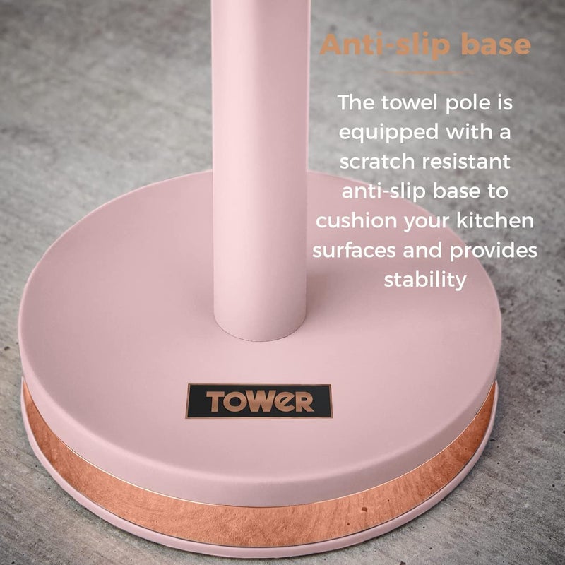 Tower T826133PNK Cavaletto Towel Pole Kitchen Roll Holder with Soft Underliner, Marshmallow Pink and Rose Gold - Image 3