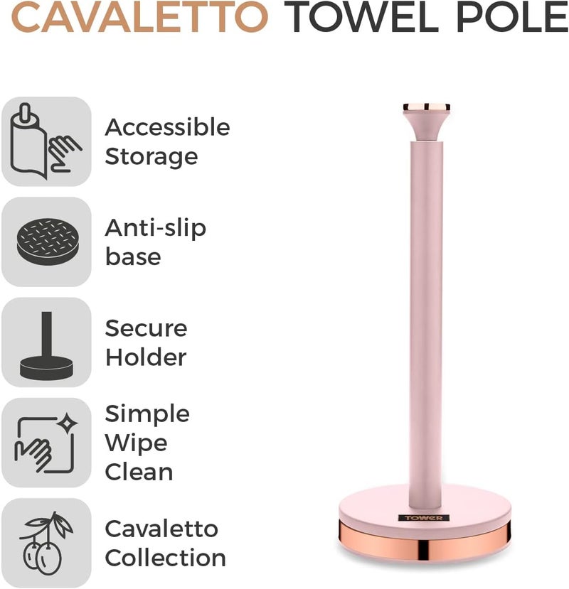 Tower T826133PNK Cavaletto Towel Pole Kitchen Roll Holder with Soft Underliner, Marshmallow Pink and Rose Gold - Image 1