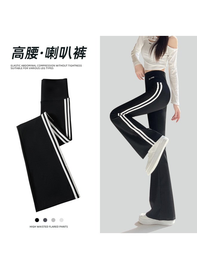 PLANDOO New Women'S Leggings For Autumn And Winter, Striped Black Yoga Pants, High-Waisted Lifting Bootcut Flared Pants - Image 3
