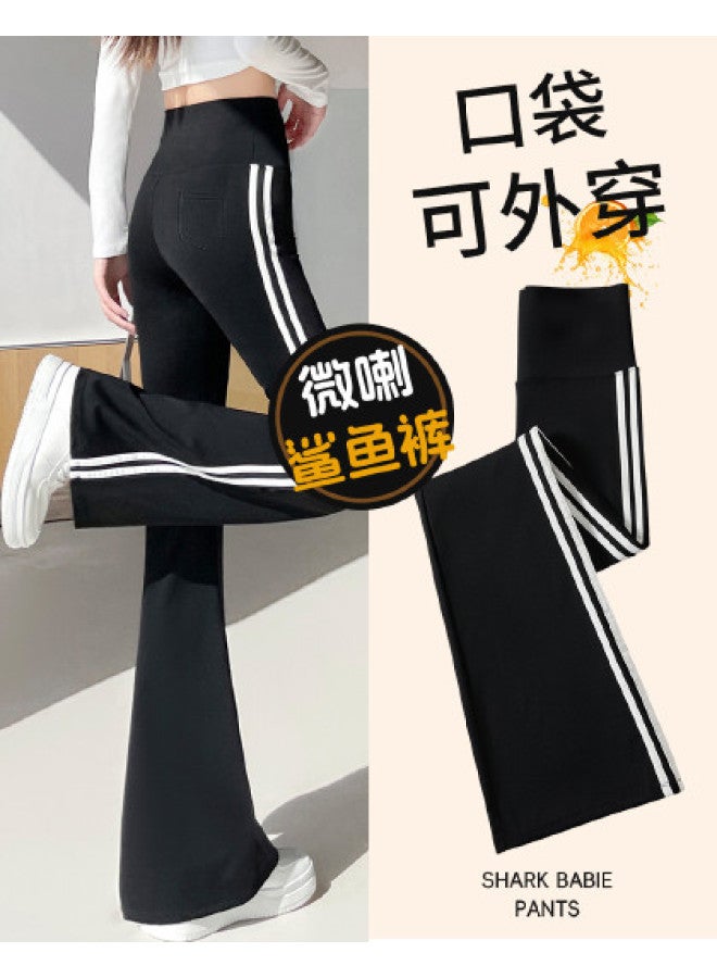 PLANDOO New Women'S Leggings For Autumn And Winter, Striped Black Yoga Pants, High-Waisted Lifting Bootcut Flared Pants - Image 1
