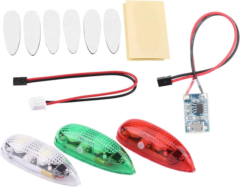 تشكيغلو طقم إضاءة LED للطائرات التي تعمل بالتحكم عن بعد، 3 قطع من مصابيح LED اللاسلكية القابلة لإعادة الشحن باللون الأحمر والأخضر والأبيض، مناسبة للطائرات ذات الأجنحة الثابتة والمروحيات التي تعمل بالتحكم عن بعد - Image 1