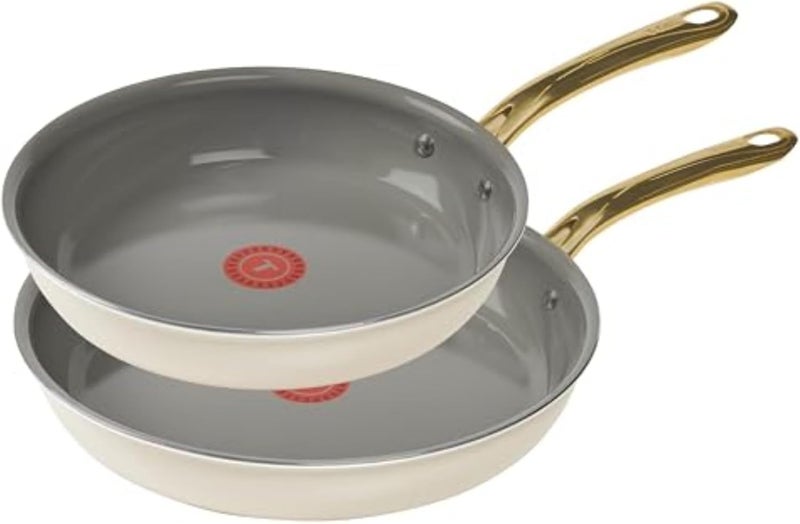 T-fal Preserve Ceramic Nonstick Frying Pan 2-Pc Set, 8.5" & 11", Oven Broiler Safe up to 350°F Cookware, InoCeram Glide Technology, Frying Pan Skillet, Pots & Pans, Beige - Image 1