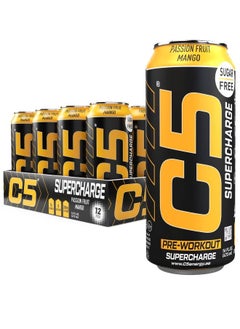 C5 Energy C5 Energy Drink Supercharge Passion Fruit Mango Pre Workout - Sugar Free, Zero Calories, 200mg High Caffeine , Creatine - Beta Alanine - Citrulline Malate - High-Performance Pre-Workout Booster Supplement Pack of 12  - Image 1