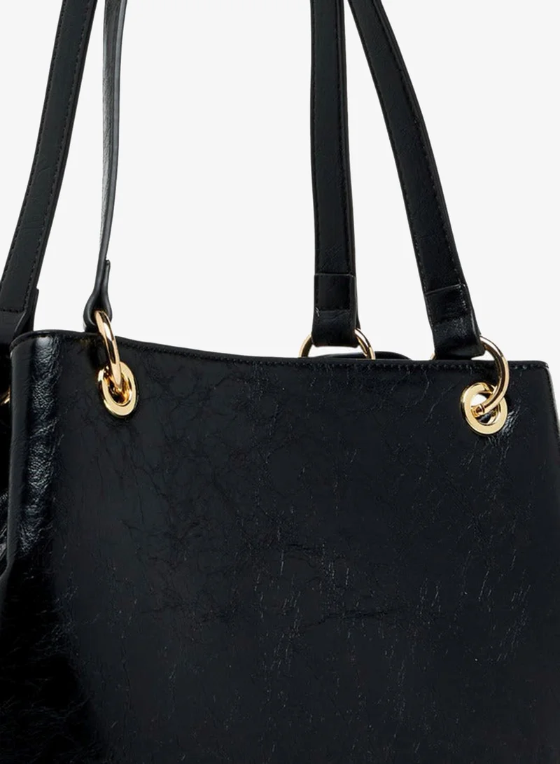 Le Confort BLACK Women Textured Tote Bag with Detachable Strap and Zip Closure for Women | Best Price UAE