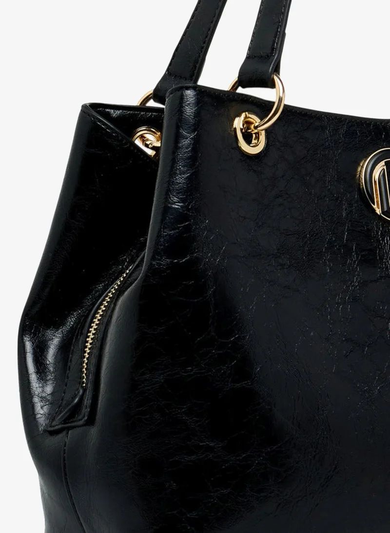 Le Confort BLACK Women Textured Tote Bag with Detachable Strap and Zip Closure for Women | Best Price UAE