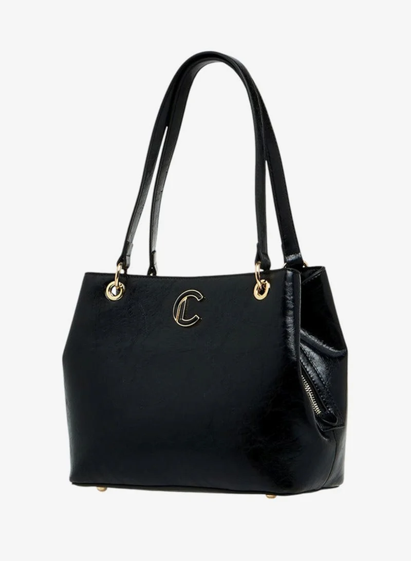 Le Confort BLACK Women Textured Tote Bag with Detachable Strap and Zip Closure for Women | Best Price UAE