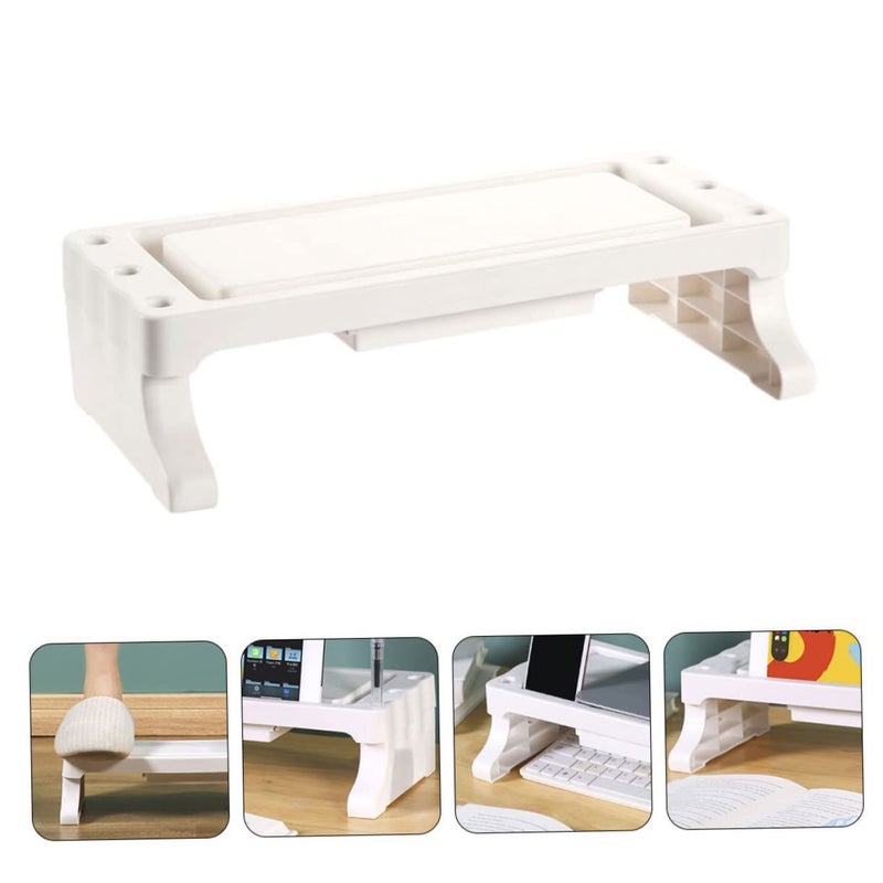 White Elevated Laptop Stand Desktop Shelf Organizer with Pen Storage for Home Office - Image 5