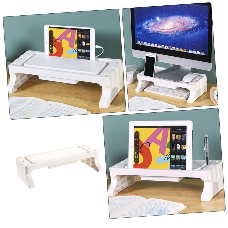 White Elevated Laptop Stand Desktop Shelf Organizer with Pen Storage for Home Office - Image 4