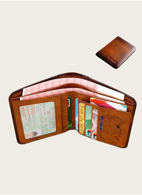 محفظة رجالية من الجلد الطبيعي RFID مضادة للسرقة، محفظة عمودية من جلد البقر من الطبقة الأولى باللون الأصفر والبني