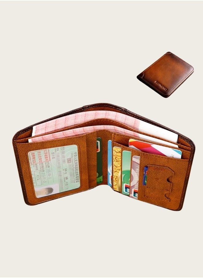 بانيانو محفظة رجالية من الجلد الطبيعي RFID مضادة للسرقة، محفظة عمودية من جلد البقر من الطبقة الأولى باللون الأصفر والبني  - Image 1