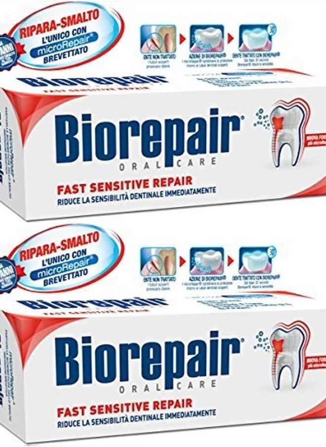 Biorepair - : "Fast Sensitive Repair" Toothpaste with microRepair, New Formula - 2.5 Fluid Ounce (75ml) Tubes (Pack of 2) [ Italian Import ] - Image 1