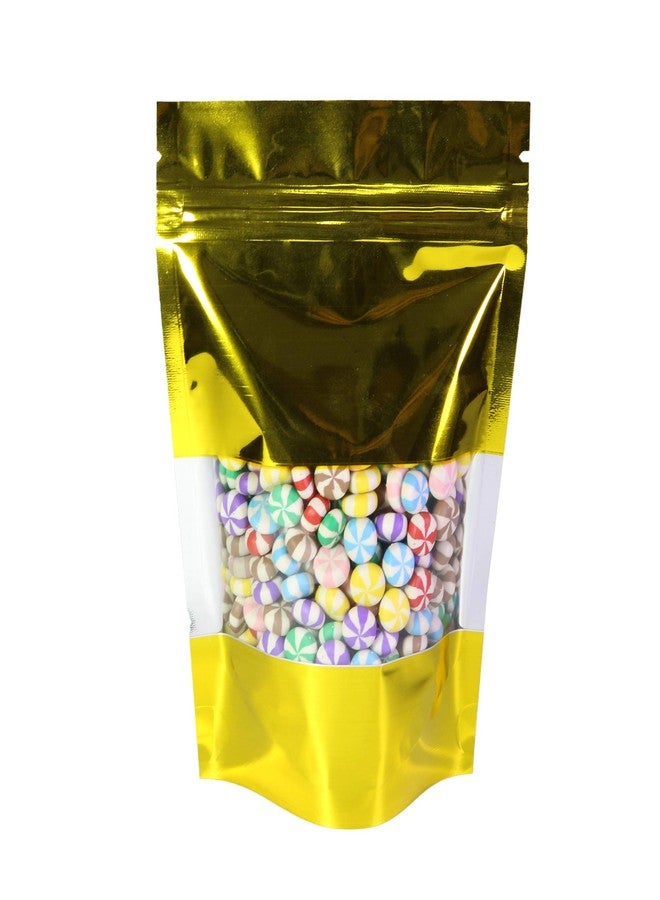 QQ Studio 100 Shiny Colored Aluminum Mylar Foil Clear Window Reclosable QuickQlick™ Stand-Up Bags (6" x 9", Gold) - Image 1