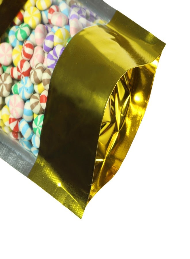 QQ Studio 100 Shiny Colored Aluminum Mylar Foil Clear Window Reclosable QuickQlick™ Stand-Up Bags (6" x 9", Gold) - Image 5