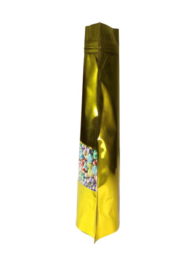QQ Studio 100 Shiny Colored Aluminum Mylar Foil Clear Window Reclosable QuickQlick™ Stand-Up Bags (6" x 9", Gold) - Image 3